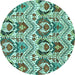 Round Machine Washable Abstract Turquoise Modern Area Rugs, wshabs345turq