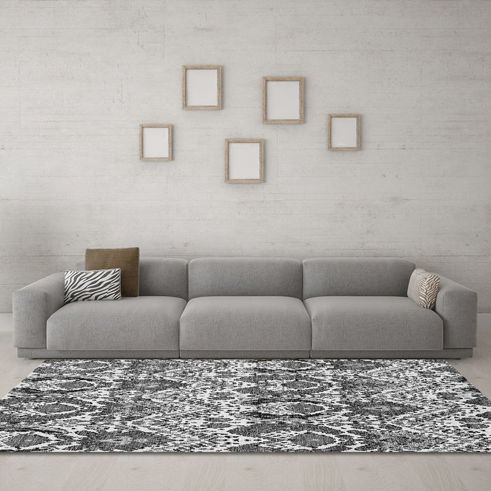 Machine Washable Abstract Gray Modern Rug in a Living Room,, wshabs345gry