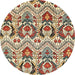 Round Abstract Red Brown Modern Rug, abs345