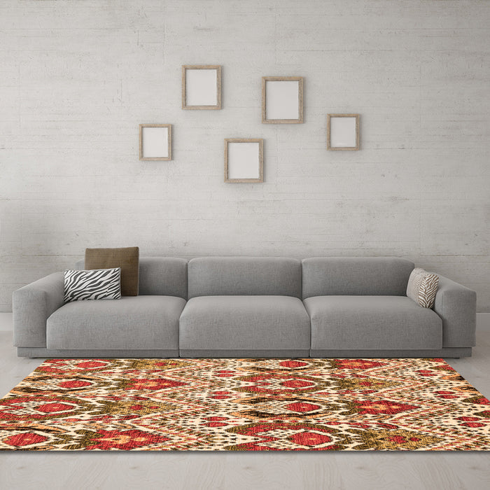 Machine Washable Abstract Orange Modern Area Rugs in a Living Room, wshabs345org