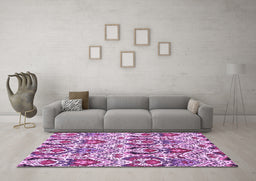 Machine Washable Abstract Purple Modern Area Rugs in a Living Room, wshabs345pur