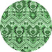 Round Machine Washable Abstract Emerald Green Modern Area Rugs, wshabs345emgrn