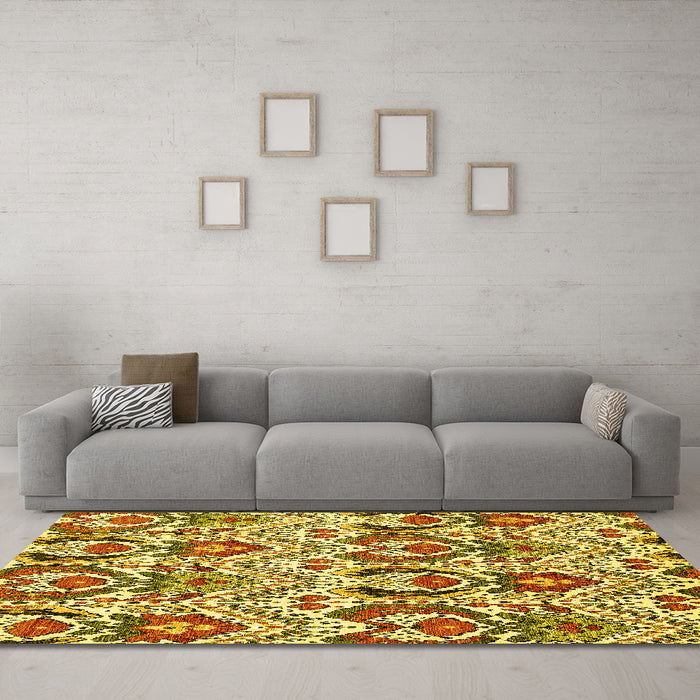 Machine Washable Abstract Yellow Modern Rug in a Living Room, wshabs345yw