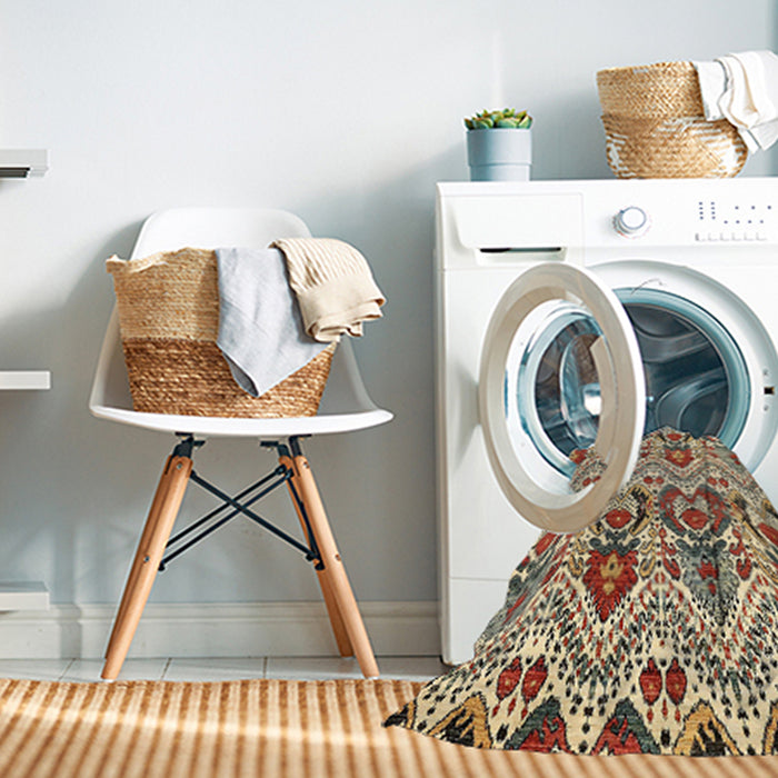 Machine Washable Abstract Red Brown Rug in a Washing Machine, wshabs345