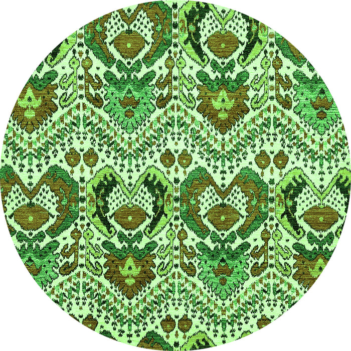 Round Machine Washable Abstract Green Modern Area Rugs, wshabs345grn