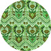 Round Machine Washable Abstract Green Modern Area Rugs, wshabs345grn