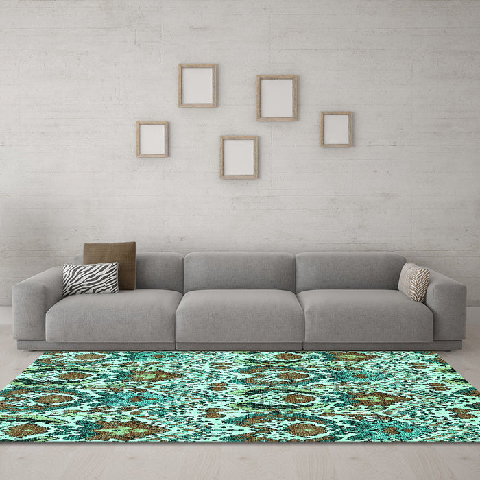 Machine Washable Abstract Turquoise Modern Area Rugs in a Living Room,, wshabs345turq