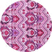 Round Machine Washable Abstract Pink Modern Rug, wshabs345pnk