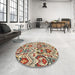 Round Machine Washable Abstract Red Brown Rug in a Office, wshabs345