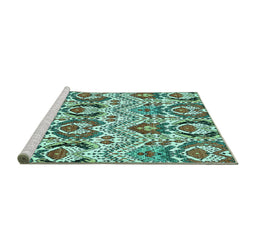 Sideview of Machine Washable Abstract Turquoise Modern Area Rugs, wshabs345turq