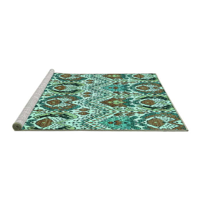 Sideview of Machine Washable Abstract Turquoise Modern Area Rugs, wshabs345turq