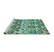 Sideview of Machine Washable Abstract Turquoise Modern Area Rugs, wshabs345turq