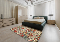 Abstract Red Brown Modern Rug in a Bedroom, abs345