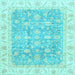 Square Machine Washable Oriental Light Blue Traditional Rug, wshabs3460lblu