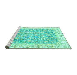 Sideview of Machine Washable Oriental Turquoise Traditional Area Rugs, wshabs3460turq