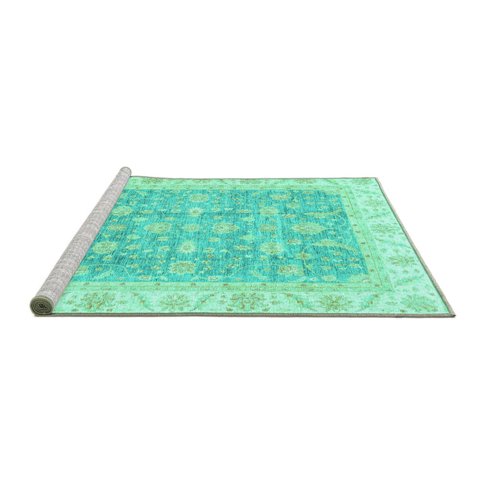Sideview of Machine Washable Oriental Turquoise Traditional Area Rugs, wshabs3460turq