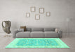 Machine Washable Oriental Turquoise Traditional Area Rugs in a Living Room,, wshabs3460turq