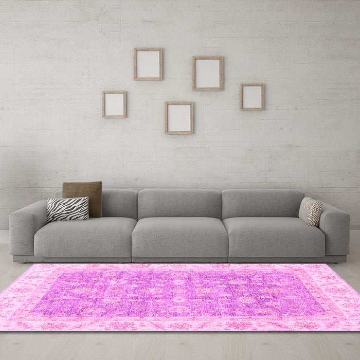 Machine Washable Oriental Pink Traditional Rug in a Living Room, wshabs3460pnk