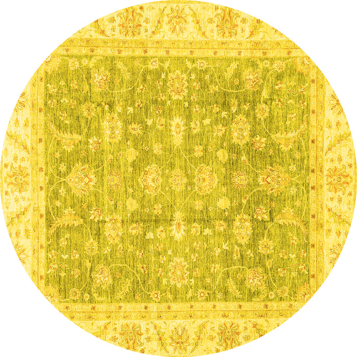 Round Machine Washable Oriental Yellow Traditional Rug, wshabs3460yw