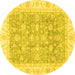 Round Machine Washable Oriental Yellow Traditional Rug, wshabs3460yw