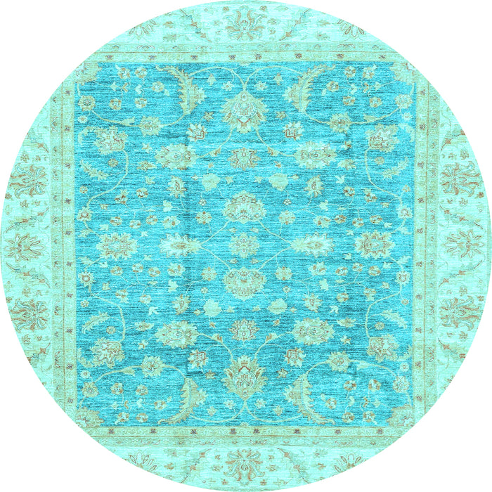 Round Machine Washable Oriental Light Blue Traditional Rug, wshabs3460lblu
