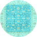 Round Machine Washable Oriental Light Blue Traditional Rug, wshabs3460lblu