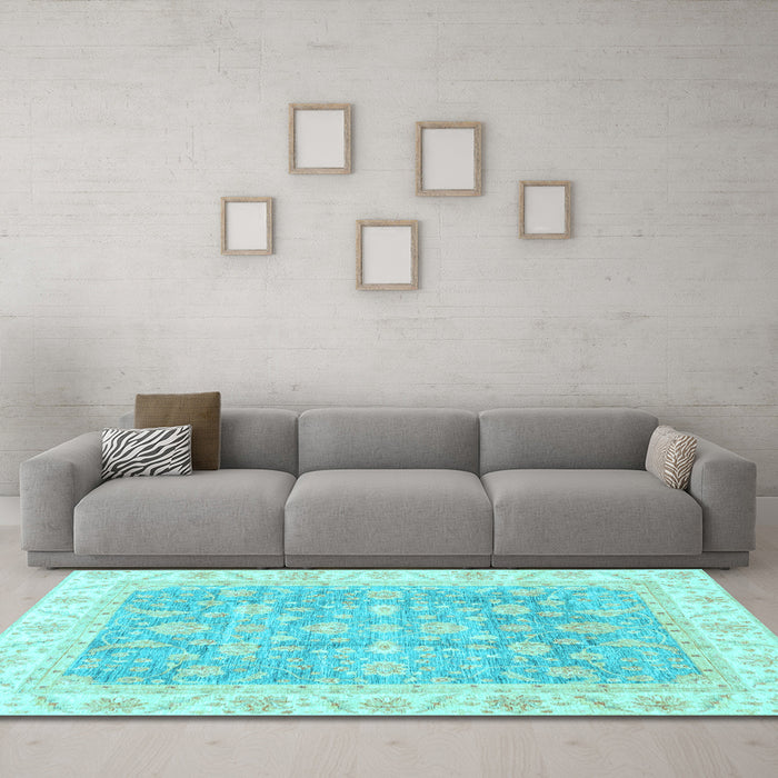 Machine Washable Oriental Light Blue Traditional Rug in a Living Room, wshabs3460lblu