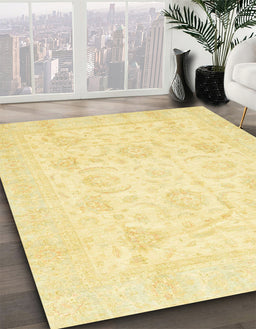 Abstract Chrome Gold Yellow Oriental Rug in Family Room, abs3461