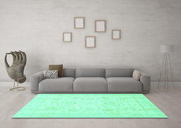 Machine Washable Oriental Turquoise Traditional Area Rugs in a Living Room,, wshabs3461turq