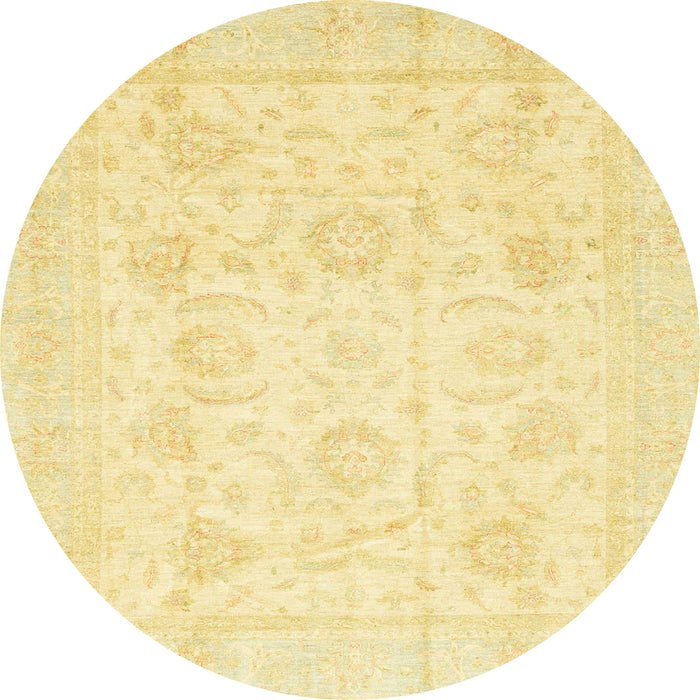 Round Machine Washable Abstract Chrome Gold Yellow Rug, wshabs3461