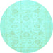 Round Oriental Light Blue Traditional Rug, abs3461lblu