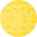 Round Machine Washable Oriental Yellow Traditional Rug, wshabs3461yw