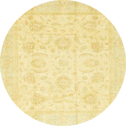 Round Abstract Chrome Gold Yellow Oriental Rug, abs3461