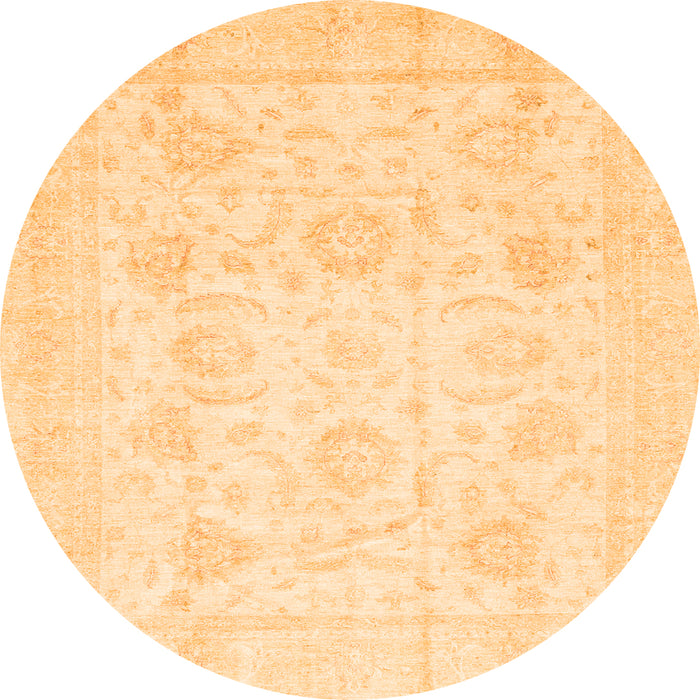 Round Machine Washable Oriental Orange Traditional Area Rugs, wshabs3461org