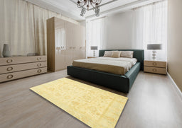 Abstract Chrome Gold Yellow Oriental Rug in a Bedroom, abs3461