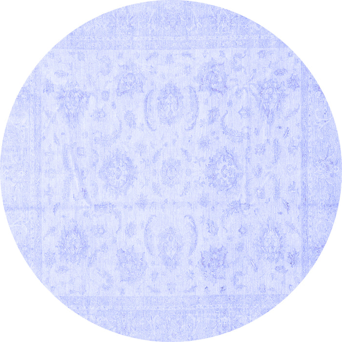 Round Machine Washable Oriental Blue Traditional Rug, wshabs3461blu