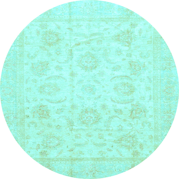 Round Machine Washable Oriental Light Blue Traditional Rug, wshabs3461lblu