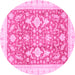 Round Machine Washable Oriental Pink Traditional Rug, wshabs3462pnk