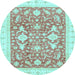 Round Machine Washable Oriental Light Blue Traditional Rug, wshabs3462lblu