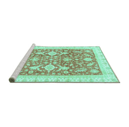 Sideview of Machine Washable Oriental Turquoise Traditional Area Rugs, wshabs3462turq