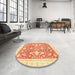 Round Abstract Bright Orange Oriental Rug in a Office, abs3462