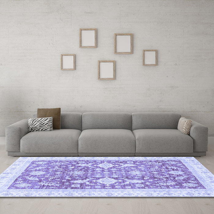 Machine Washable Oriental Blue Traditional Rug in a Living Room, wshabs3462blu