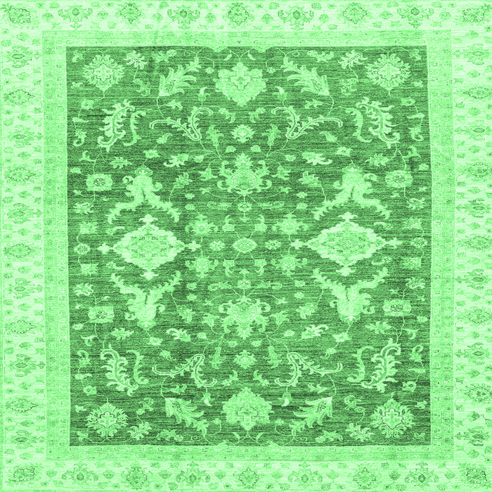 Square Machine Washable Oriental Emerald Green Traditional Area Rugs, wshabs3462emgrn