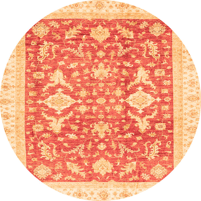 Round Machine Washable Oriental Orange Traditional Area Rugs, wshabs3462org