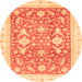 Round Machine Washable Oriental Orange Traditional Area Rugs, wshabs3462org