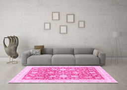 Machine Washable Oriental Pink Traditional Rug in a Living Room, wshabs3462pnk