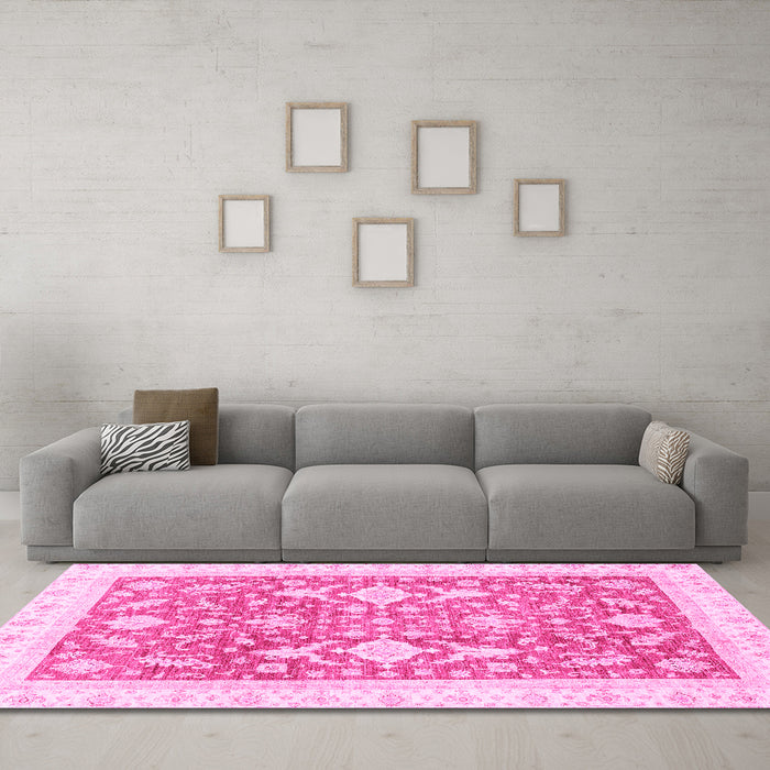 Machine Washable Oriental Pink Traditional Rug in a Living Room, wshabs3462pnk