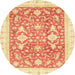 Round Abstract Bright Orange Oriental Rug, abs3462