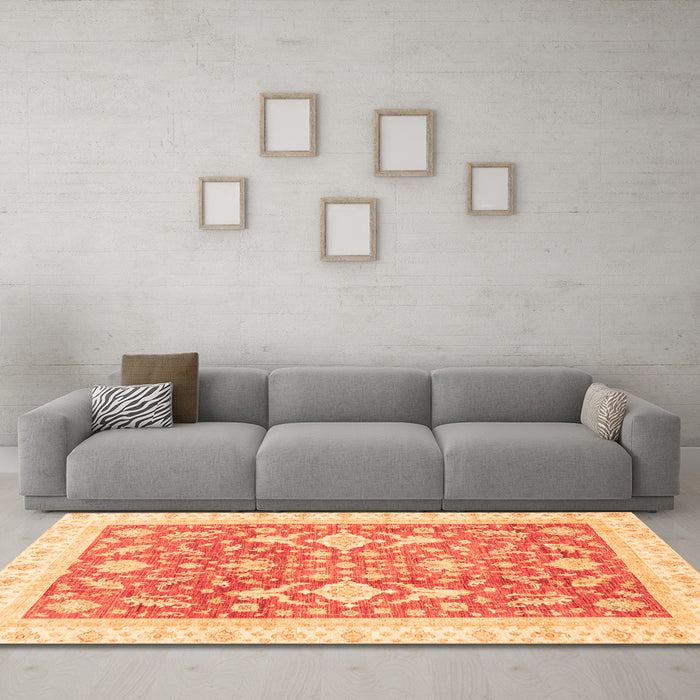 Machine Washable Oriental Orange Traditional Area Rugs in a Living Room, wshabs3462org