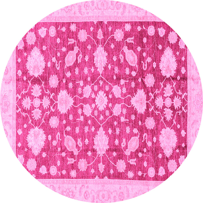 Round Machine Washable Oriental Pink Traditional Rug, wshabs3463pnk